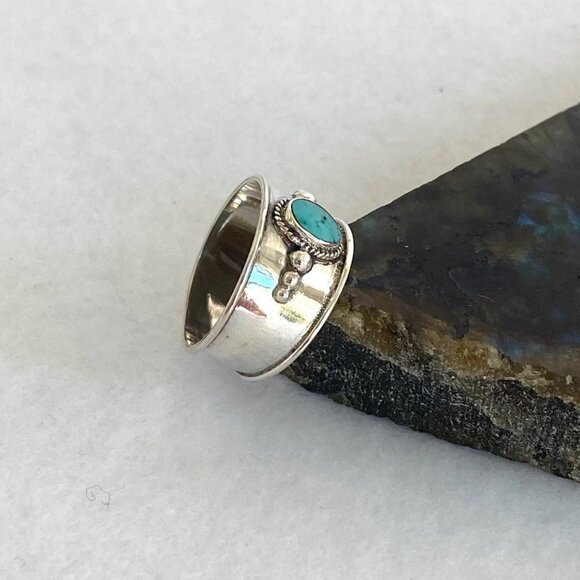 Sterling Silver 925 Oval Bezel Set Turquoise Cigar Band Ring Size 5.75 NEW - Picture 12 of 16